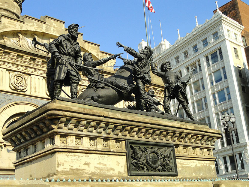The Cuyahoga County Soldiers Monument located on Public Square in Cleveland, Ohio