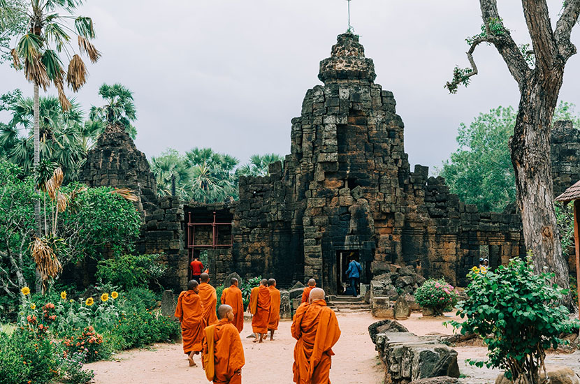 Monks walking to the temple