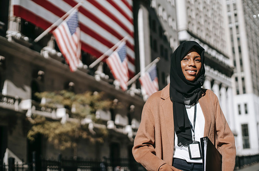 Muslim woman near american embassy