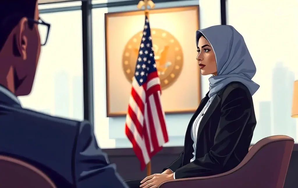 Professional woman wearing a hijab meeting